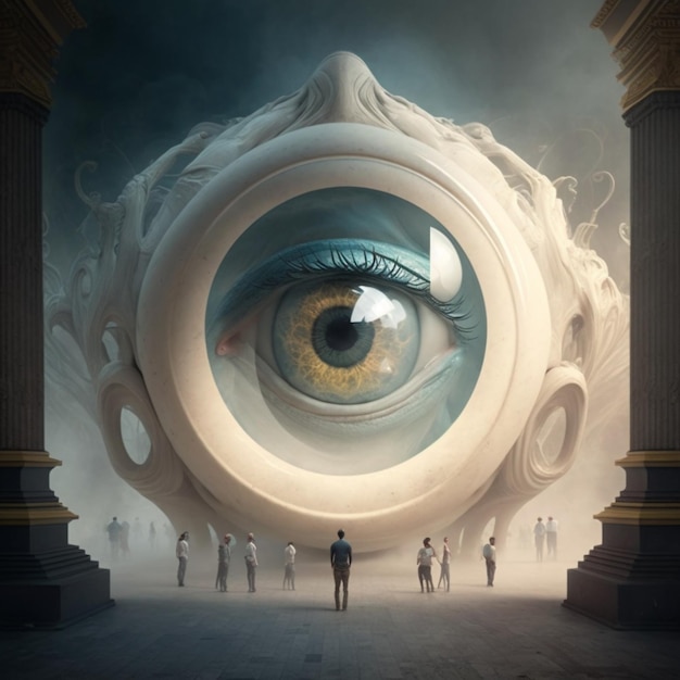 there is a man standing in front of a giant eye generative ai