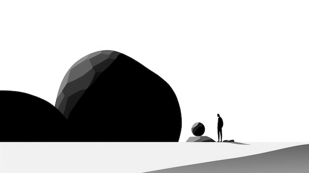 there is a man standing in front of a large rock generative ai