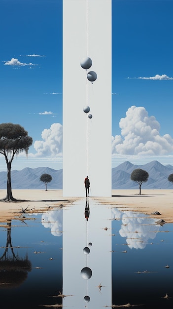 There is a man standing in front of a mirror with a tree generative ai