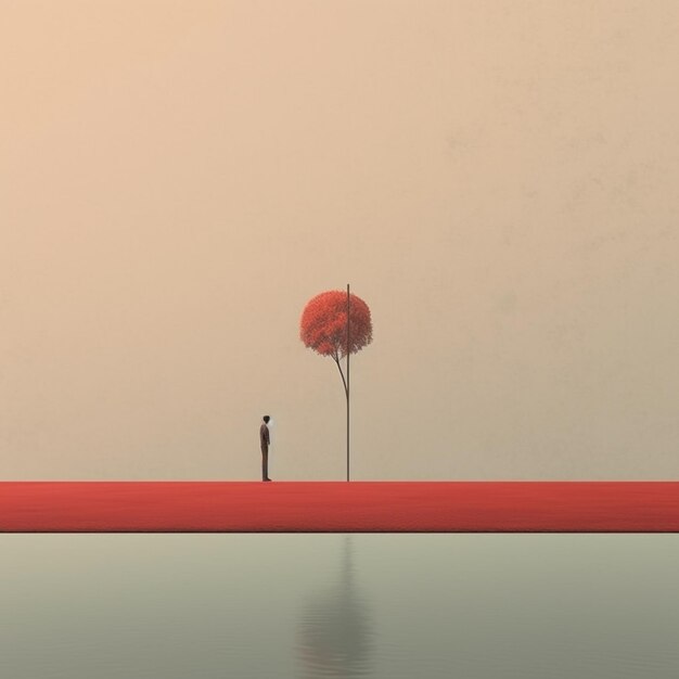 Photo there is a man standing in front of a tree on a red surface generative ai