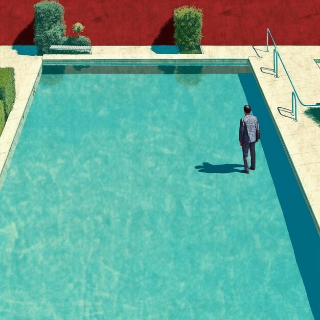 There is a man standing in the middle of a pool generative ai