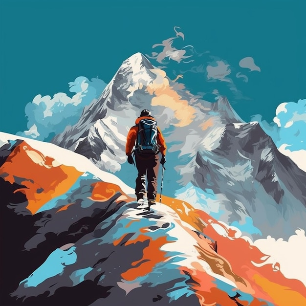 There is a man standing on a mountain with a backpack generative ai