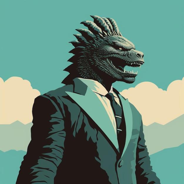 there is a man in a suit and tie with a dragon head generative ai