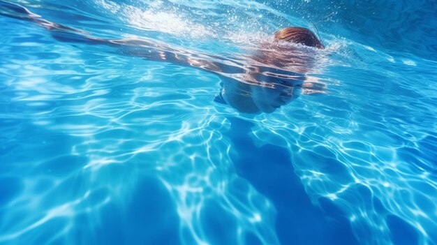 There is a man swimming in a pool with a frisbee generative ai