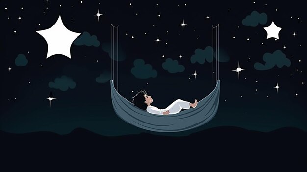 Photo there is a man that is sitting in a hammock under the stars generative ai