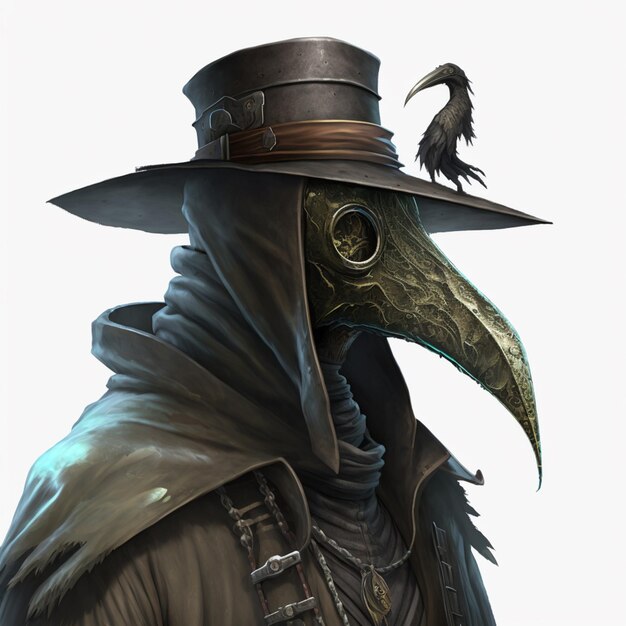 there is a man wearing a plague mask and a plague hat generative ai