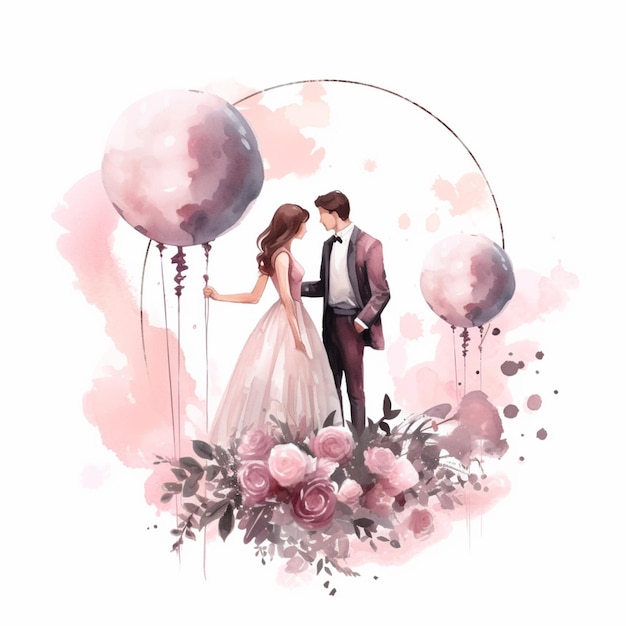 Мужчина и женщина стоят рядом друг с другом с воздушными шарами.