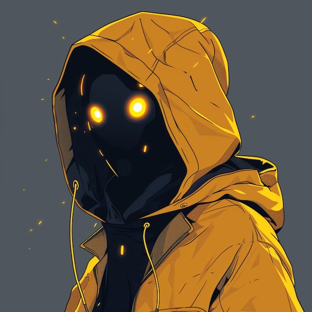 there is a man in a yellow jacket with glowing eyes generative ai