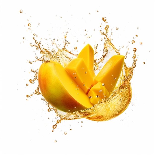 Photo there is a mango with a splash of water on it generative ai