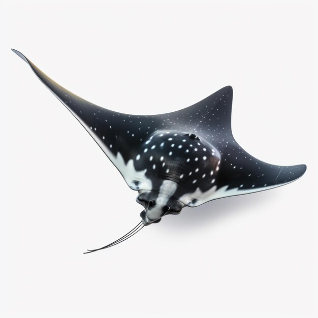 There is a manta ray flying through the air with its long tail generative ai