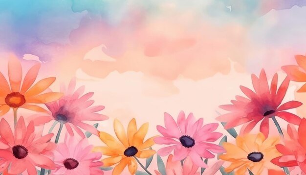 There is a May flower banner mockup with a colorful watercolor background Generative AI