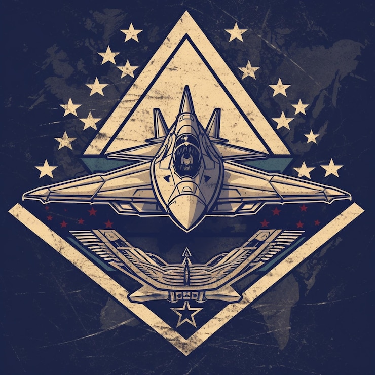 Photo there is a military fighter jet with stars on the background generative ai