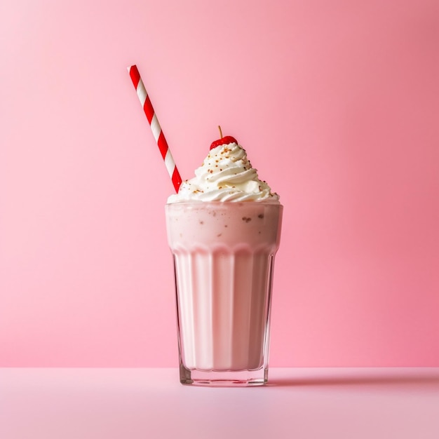 there is a milkshake with whipped cream and a cherry on top generative ai