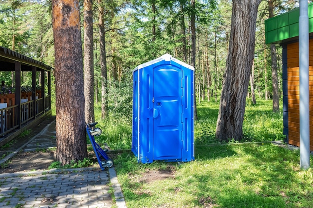 There is a mobile toilet cubicle in the recreation park near the summer cafe Ecofriendly toilet