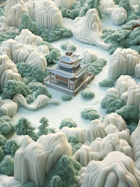 There is a model of a building in the middle of a mountain generative ai