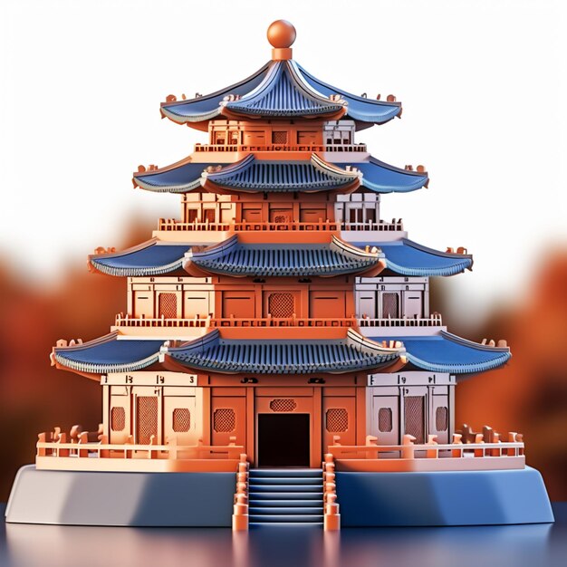 there is a model of a pagoda with a staircase going up to it generative ai