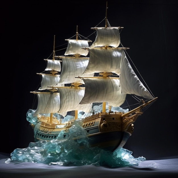 There is a model of a ship that is in the water generative ai