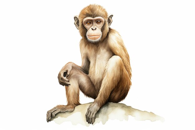 there is a monkey sitting on a rock with its legs crossed generative ai