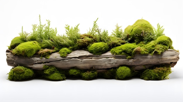 there is a moss covered log with a bunch of green plants Generative AI