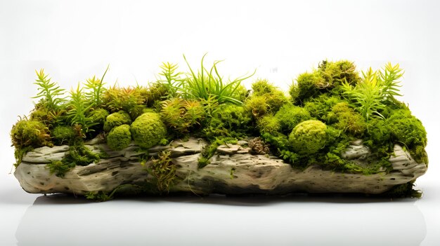 there is a mossy rock with some plants growing on it Generative AI