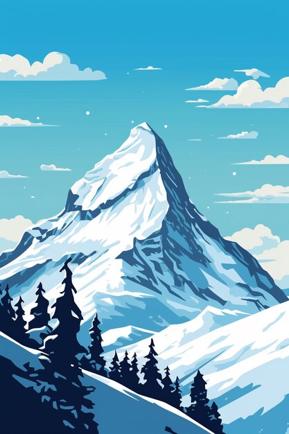 There is a mountain with a snow covered peak in the background generative ai