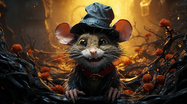 Photo there is a mouse with a hat and a hat on generative ai