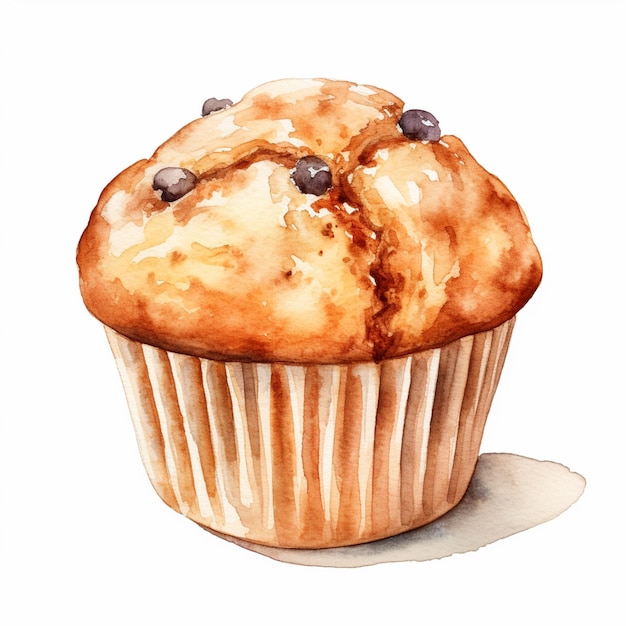 there is a muffin with chocolate chips on it sitting on a table generative ai