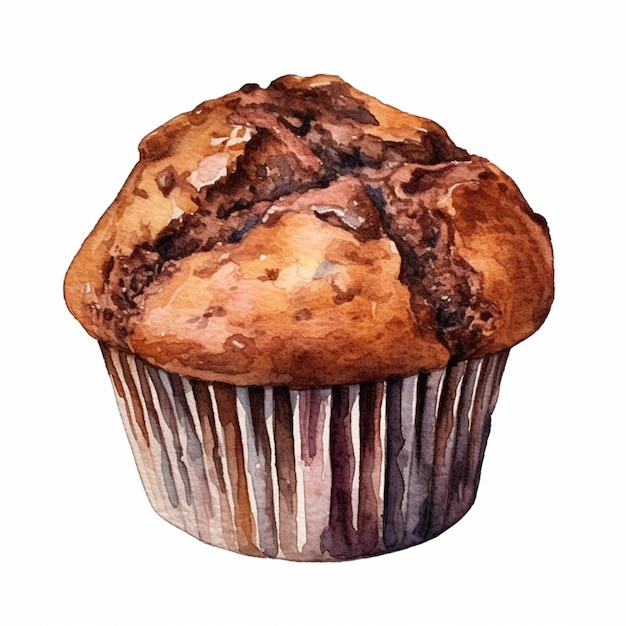 there is a muffin with chocolate on it sitting on a table generative ai