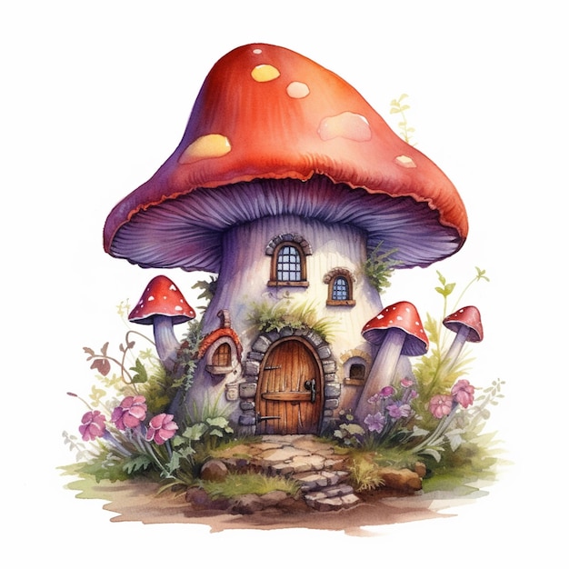 There is a mushroom house with a door and a door on the side generative ai