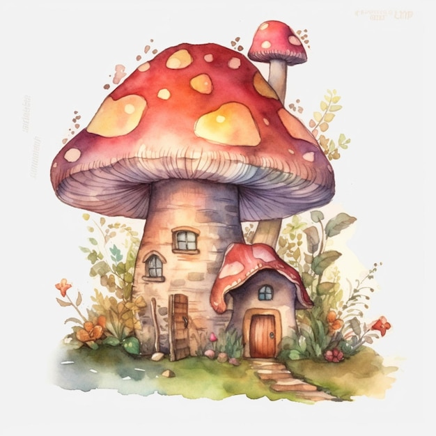 There is a mushroom house with a door and a door way generative ai