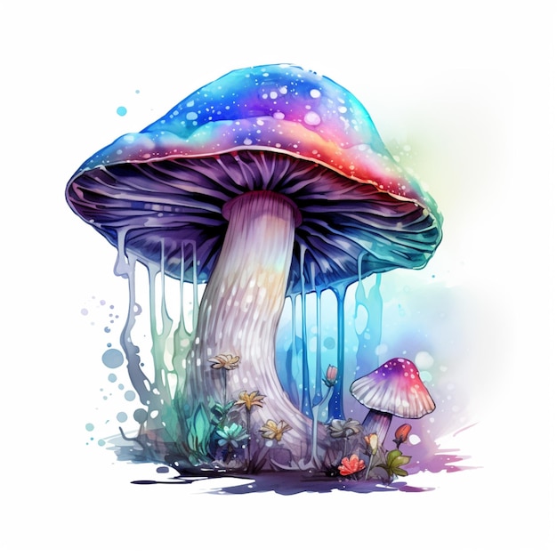 There is a mushroom with a rainbow colored cap on it generative ai