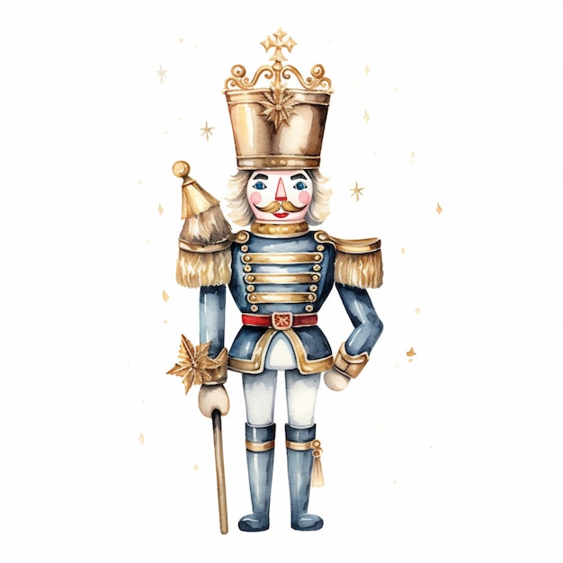 There is a nutcracker with a crown and a staff generative ai