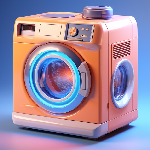 There is a orange washing machine with a blue light on it generative ai