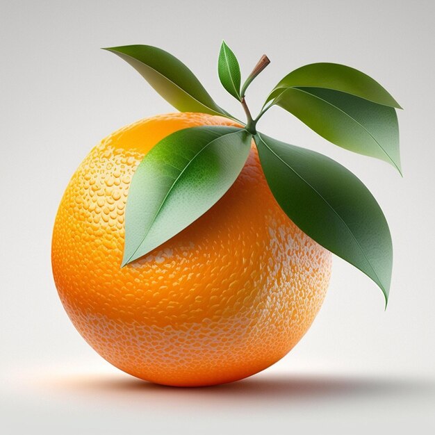 There is a orange with a leaf on it on a white surface generative ai