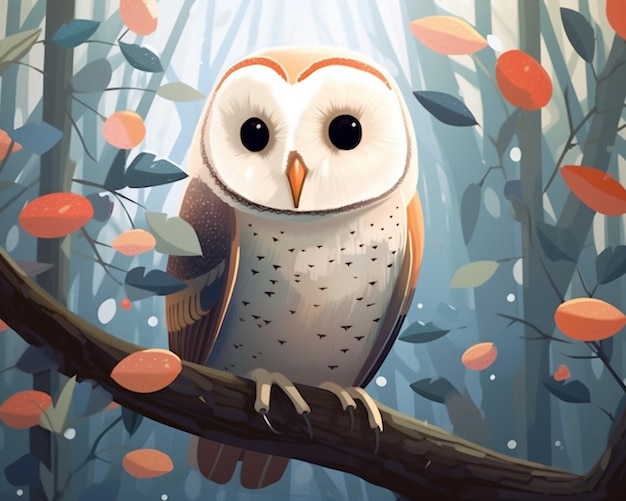 there is a owl sitting on a branch in the woods generative ai