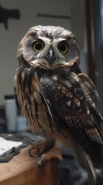 There is a owl that is sitting on a table generative ai