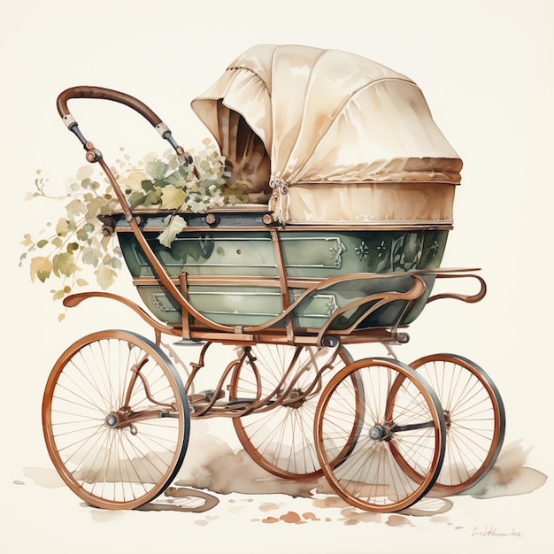 There is a painting of a baby carriage with a baby in it generative ai