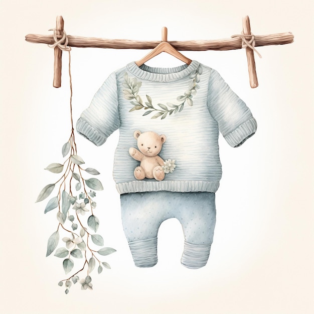 Photo there is a painting of a baby outfit hanging on a clothes line generative ai