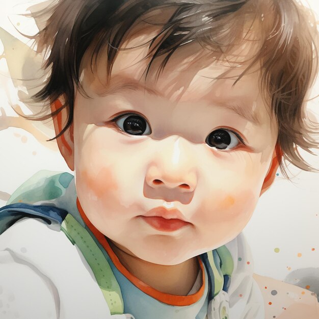 there is a painting of a baby with a messy hair generative ai