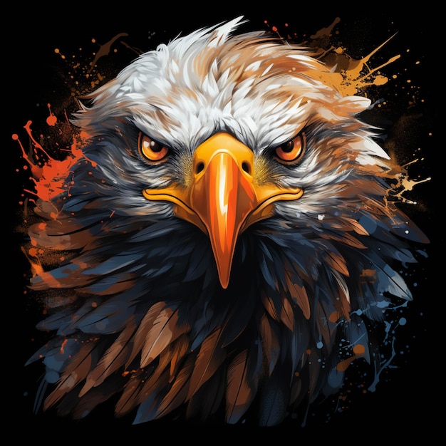 There is a painting of a bald eagle with a black background generative ai