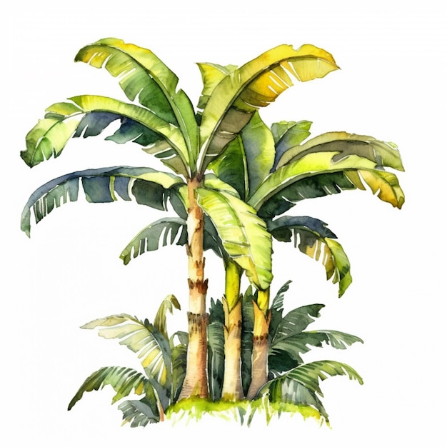 Photo there is a painting of a banana tree with a white background generative ai