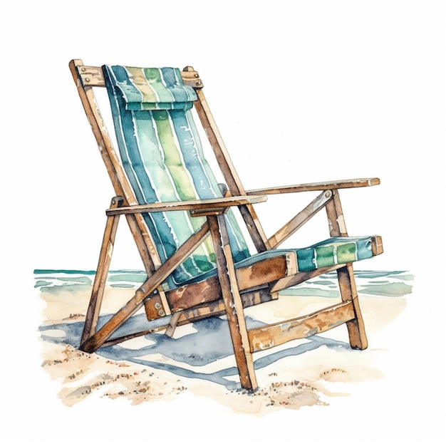 There is a painting of a beach chair on the beach generative ai