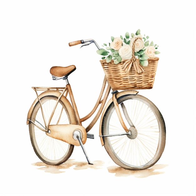 there is a painting of a bicycle with a basket of flowers on the back generative ai