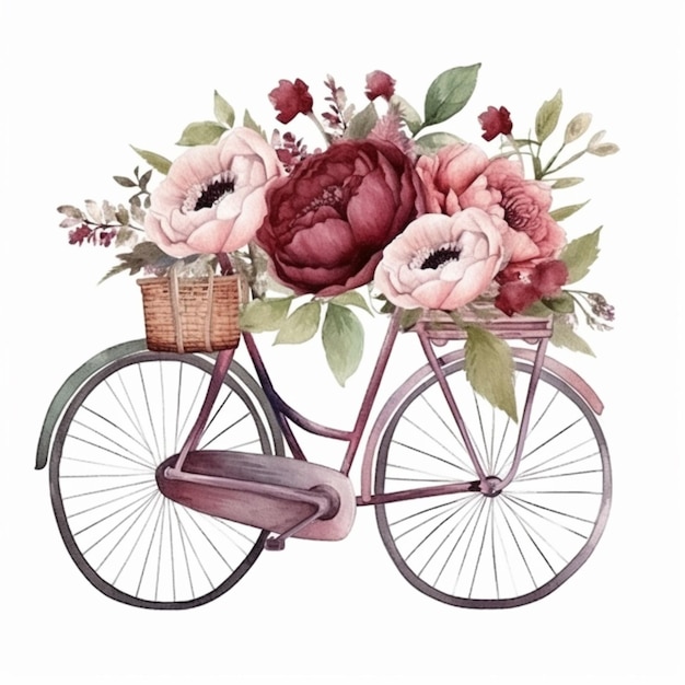 There is a painting of a bicycle with flowers on the back generative ai