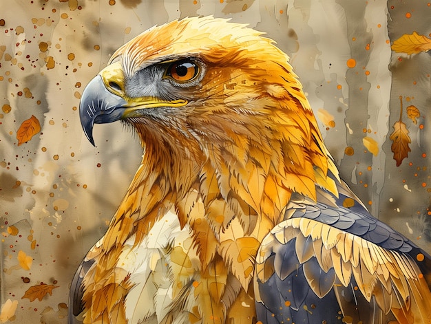 there is a painting of a bird of prey with a yellow beak generative ai