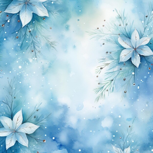 Photo there is a painting of a blue flower with white flowers generative ai