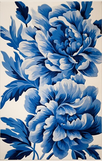 There is a painting of a blue and white flower on a white background generative ai
