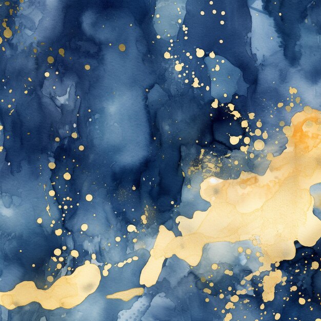 Photo there is a painting of a blue and yellow background with gold dots generative ai