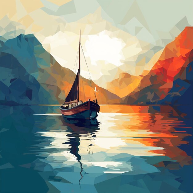 there is a painting of a boat floating on the water generative ai