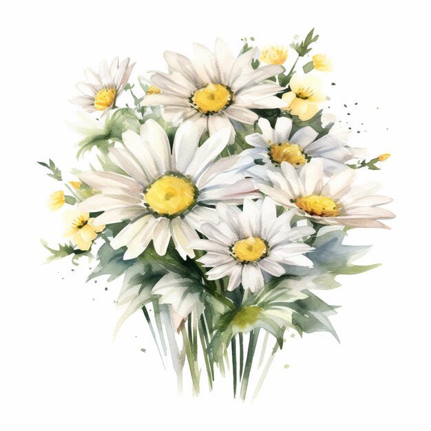 There is a painting of a bouquet of daisies on a white background generative ai